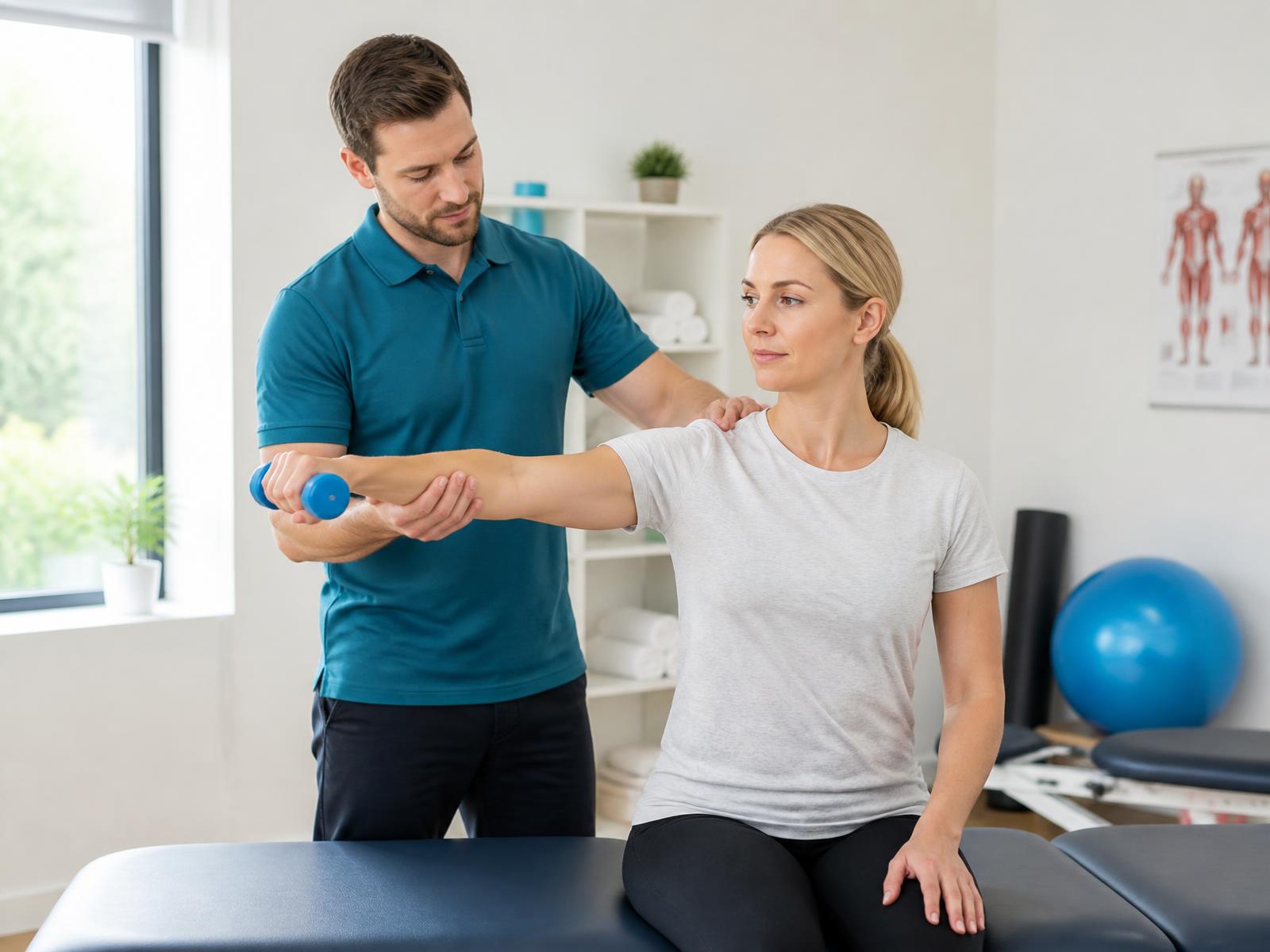 Physiotherapist assessing the neck movement of a seated patient